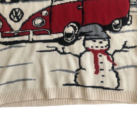 Volkswagen VW Bus Camper Van Ugly Christmas Xmas Sweater Red Grey Snowman Size S - Picture 7 of 16